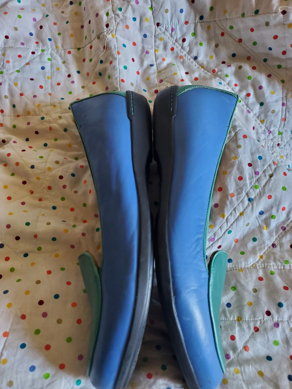 Dansko Women’s Two-Tone Blue & Teal Leather Loafers.